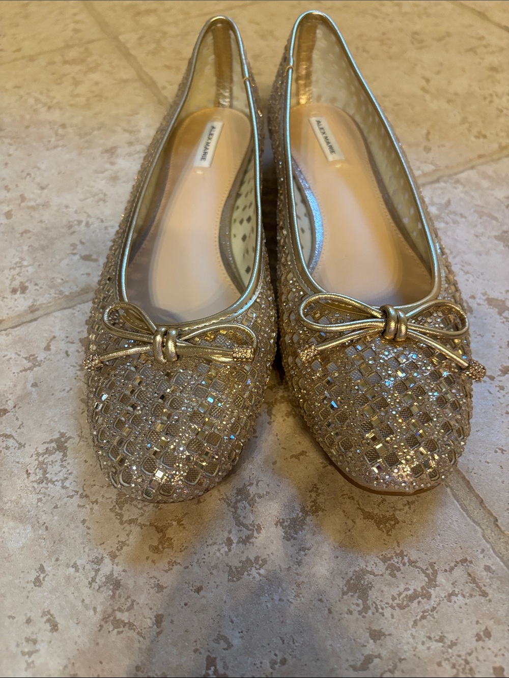 Alex Marie Gold Metallic Bow Ballet Flats
